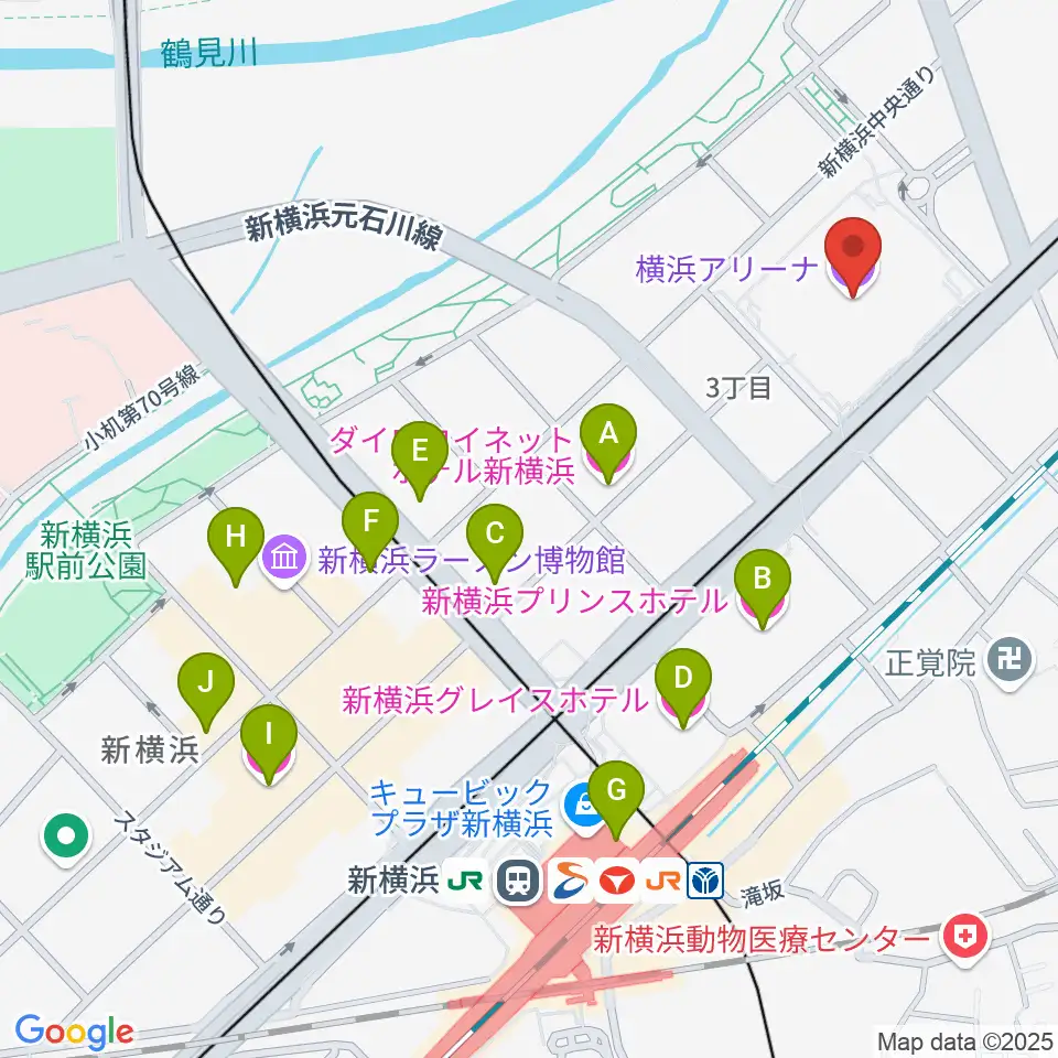 横浜アリーナ周辺のホテル一覧地図