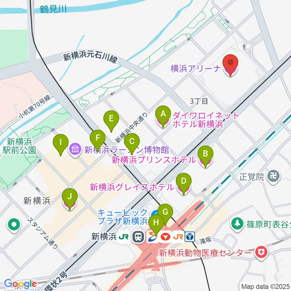 横浜アリーナ周辺のホテル一覧地図