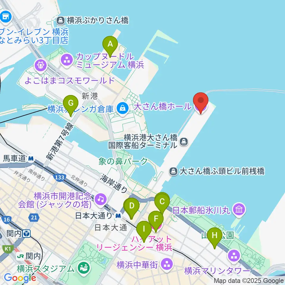 大さん橋ホール周辺のホテル一覧地図
