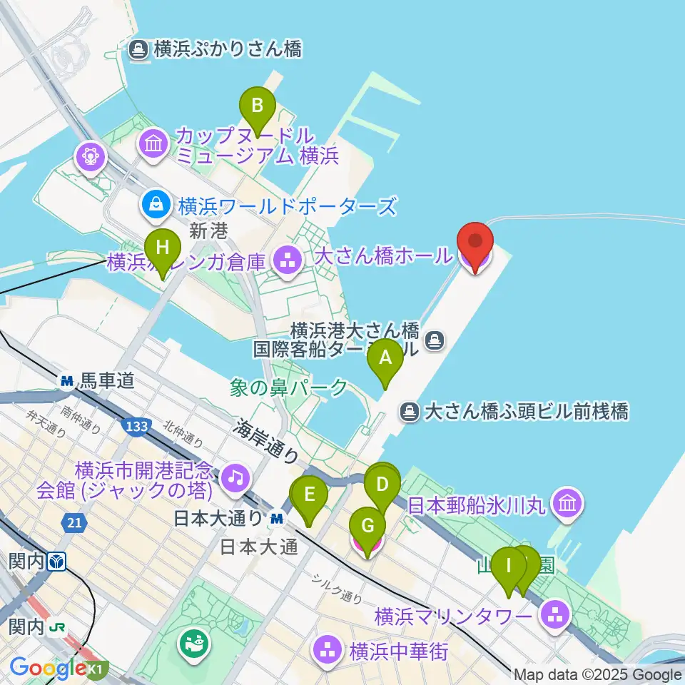 大さん橋ホール周辺のホテル一覧地図