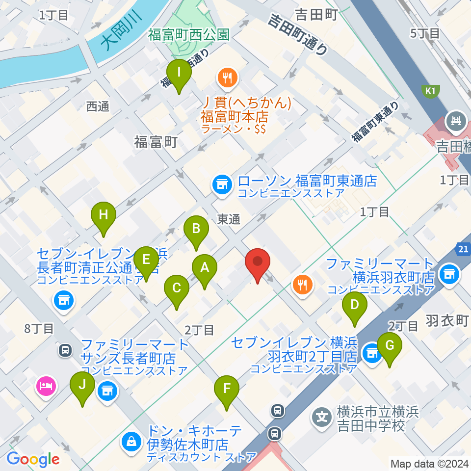 伊勢佐木町ジョンジョン周辺のホテル一覧地図