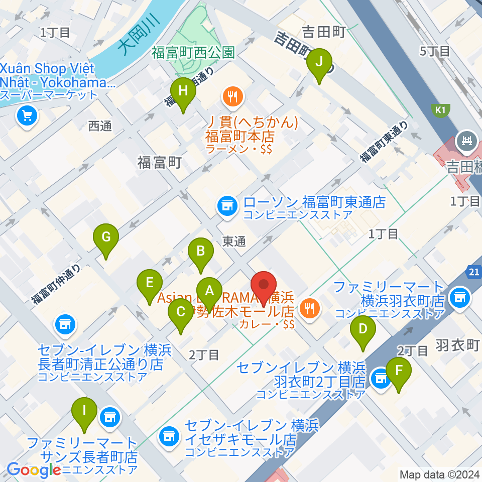 伊勢佐木町ジョンジョン周辺のホテル一覧地図