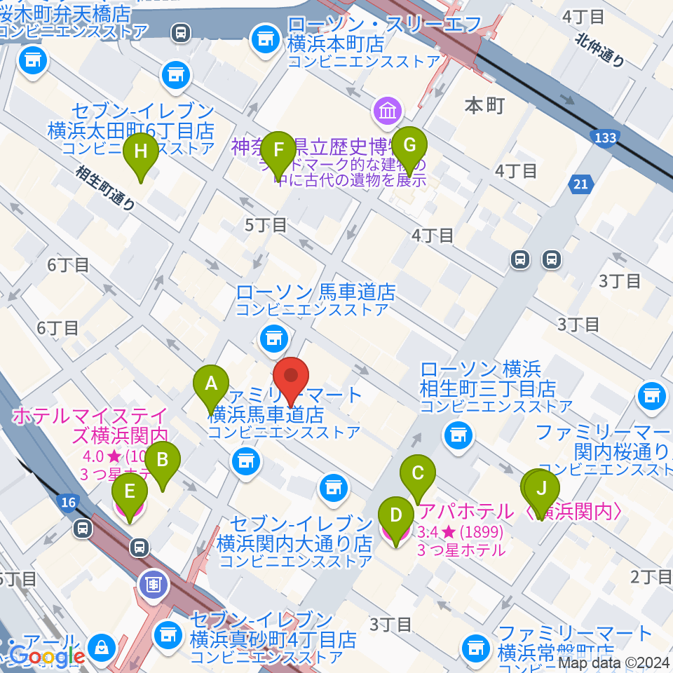 横浜関内ホール周辺のホテル一覧地図