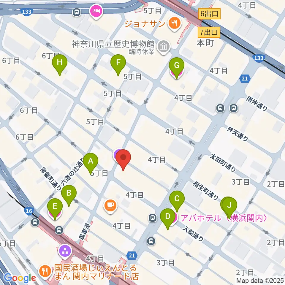 横浜関内ホール周辺のホテル一覧地図