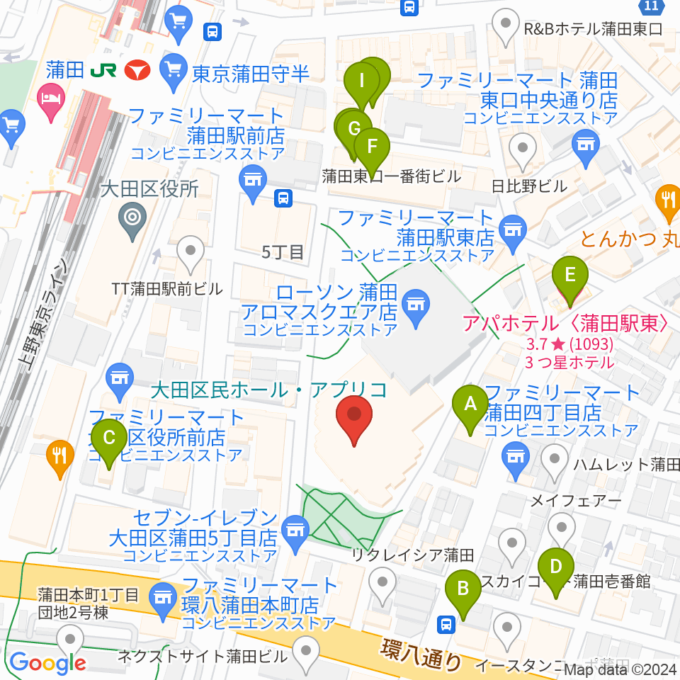 大田区民ホール・アプリコ周辺のホテル一覧地図