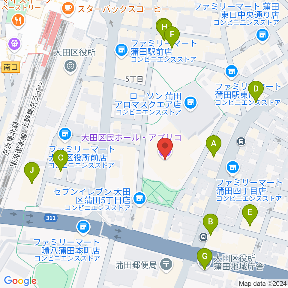 大田区民ホール・アプリコ周辺のホテル一覧地図