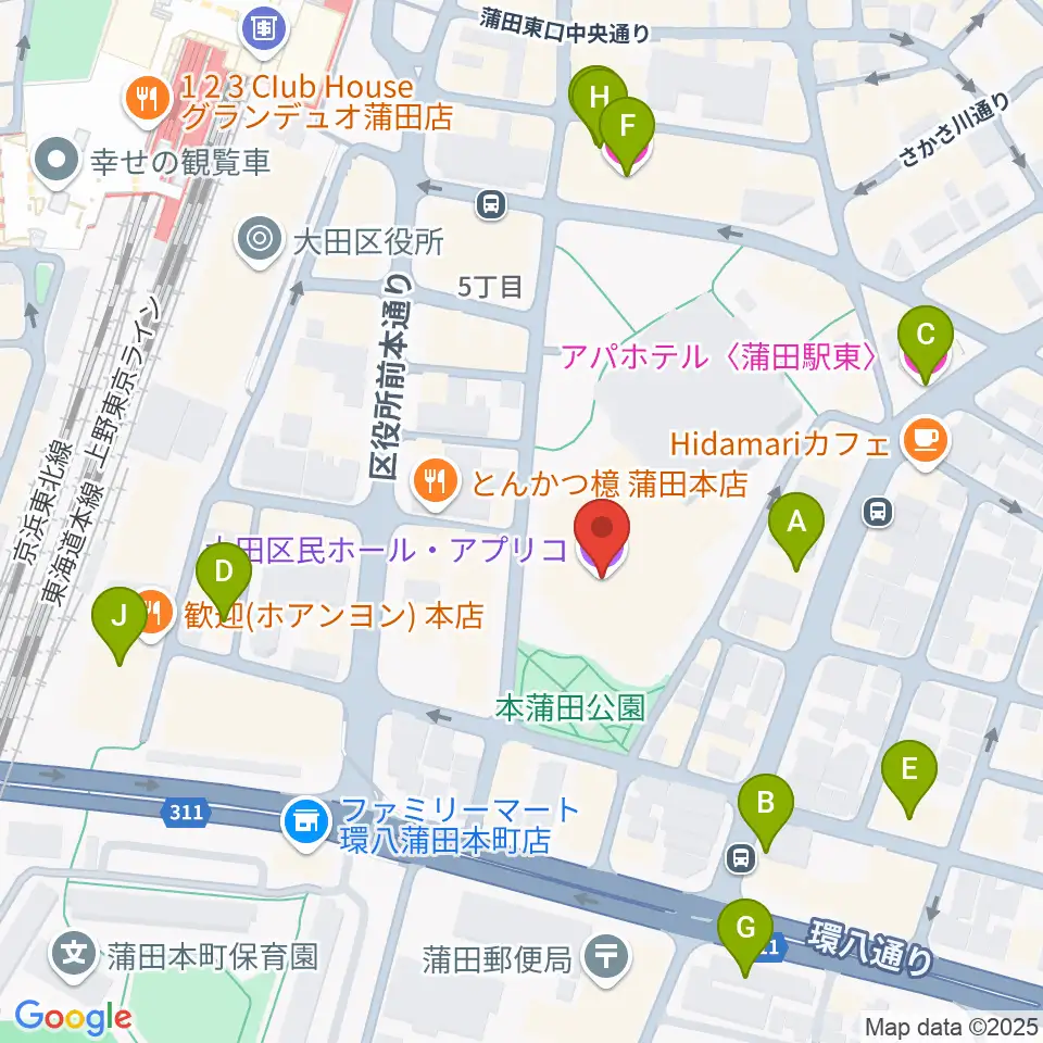 大田区民ホール・アプリコ周辺のホテル一覧地図