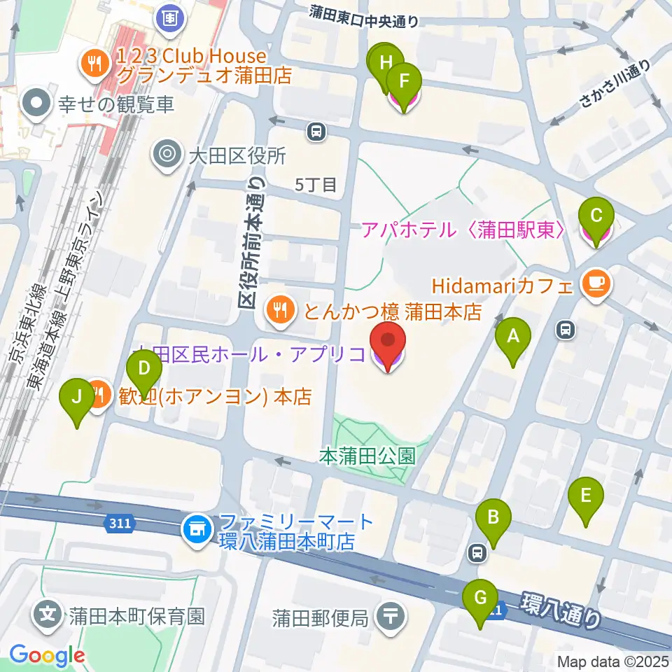 大田区民ホール・アプリコ周辺のホテル一覧地図