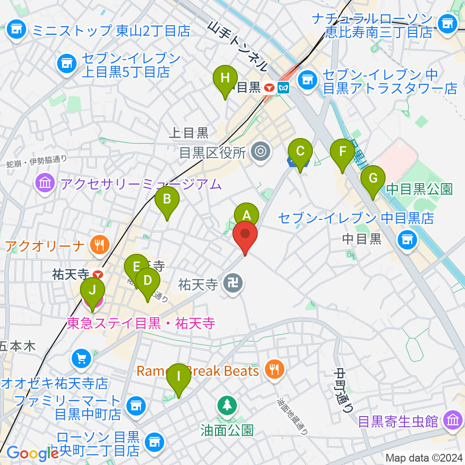 中目黒FJ's周辺のホテル一覧地図