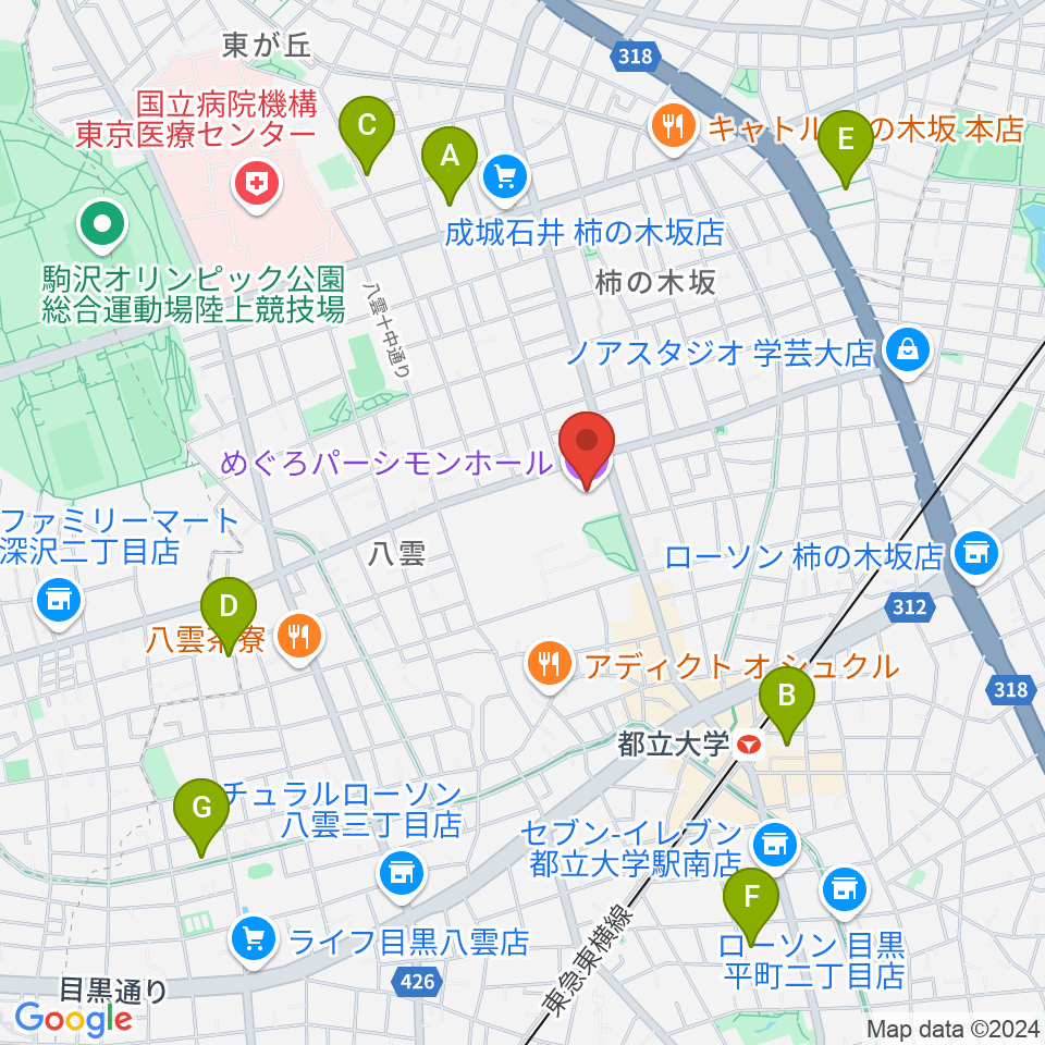 めぐろパーシモンホール周辺のホテル一覧地図