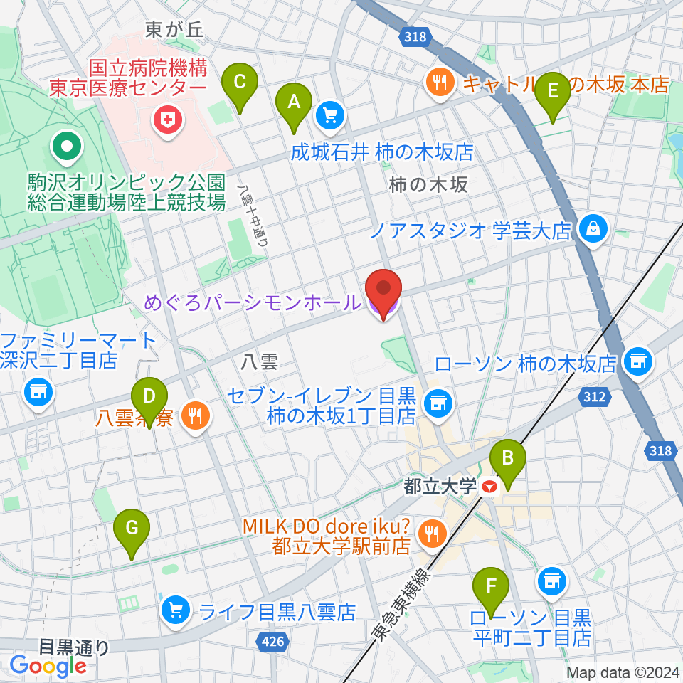 めぐろパーシモンホール周辺のホテル一覧地図