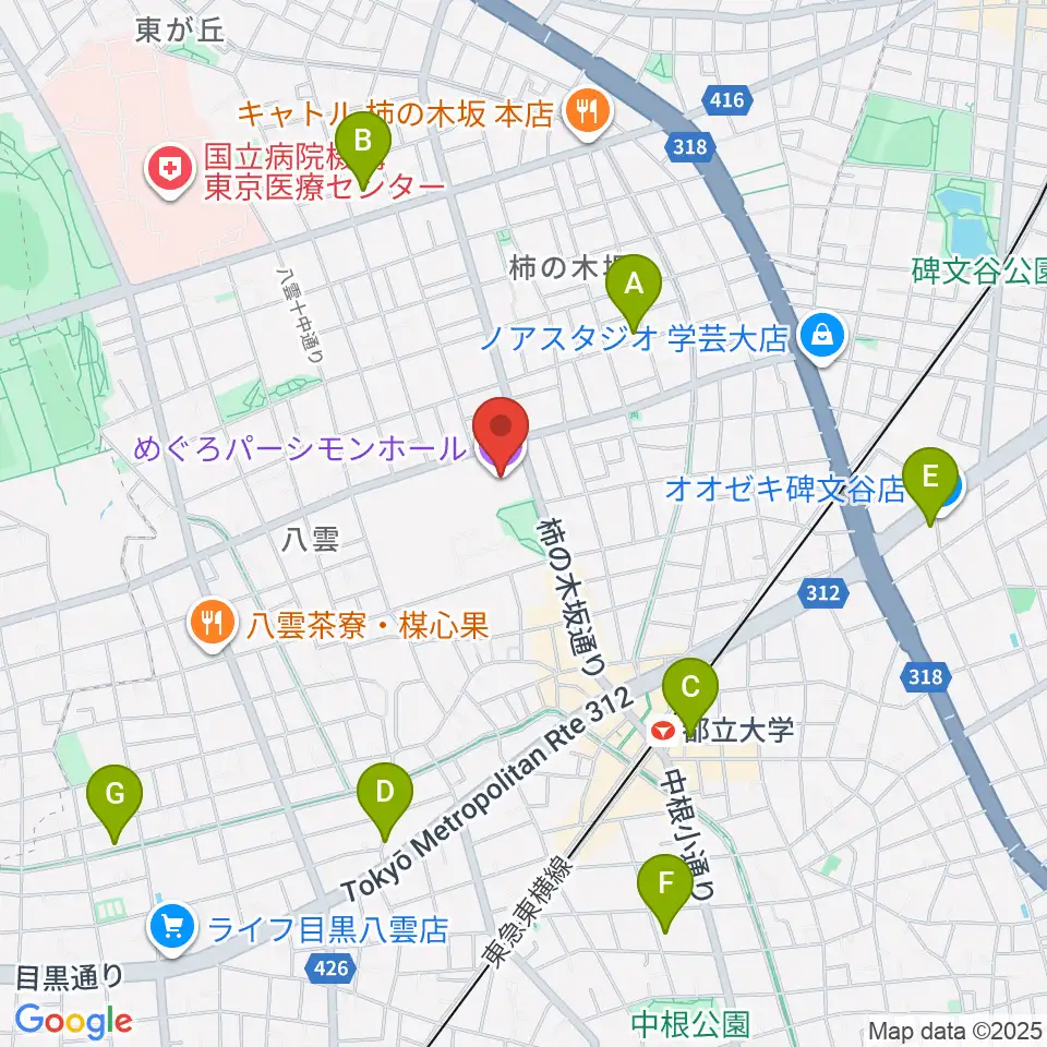 めぐろパーシモンホール周辺のホテル一覧地図