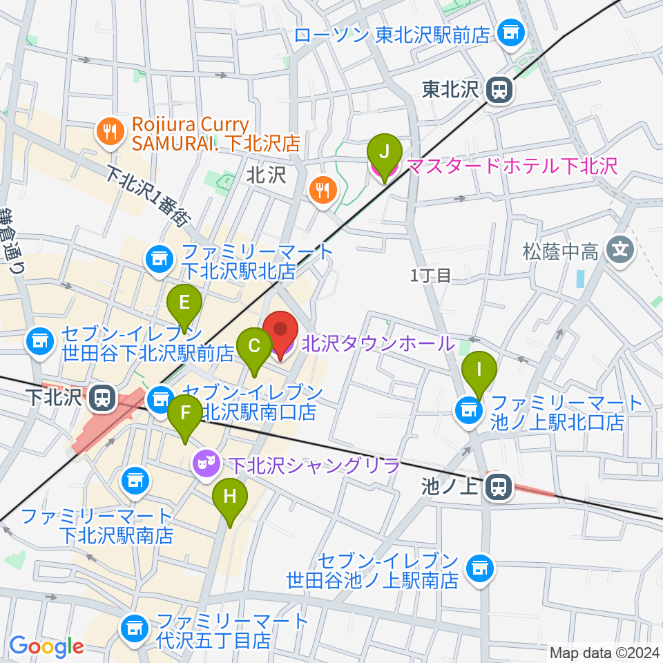 北沢タウンホール周辺のホテル一覧地図