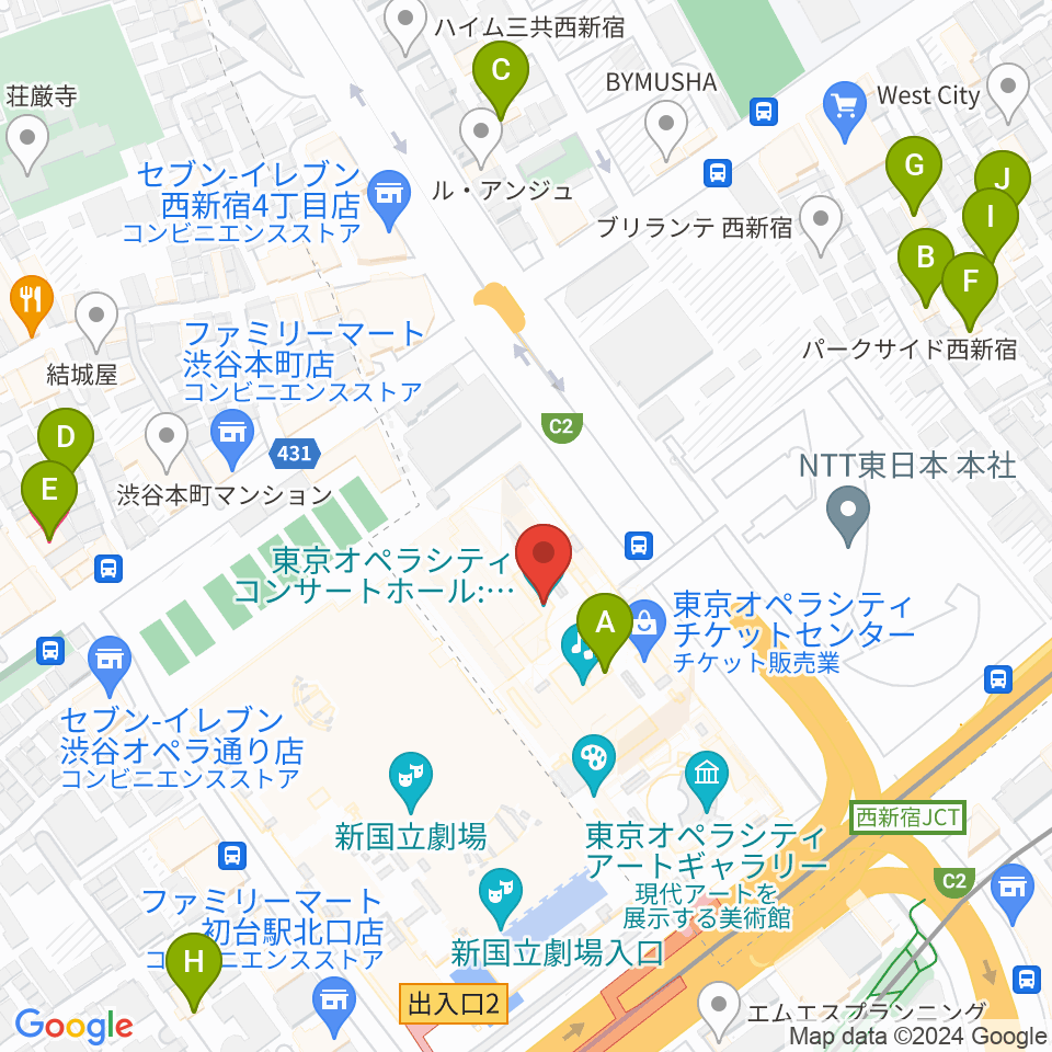 東京オペラシティ周辺のホテル一覧地図