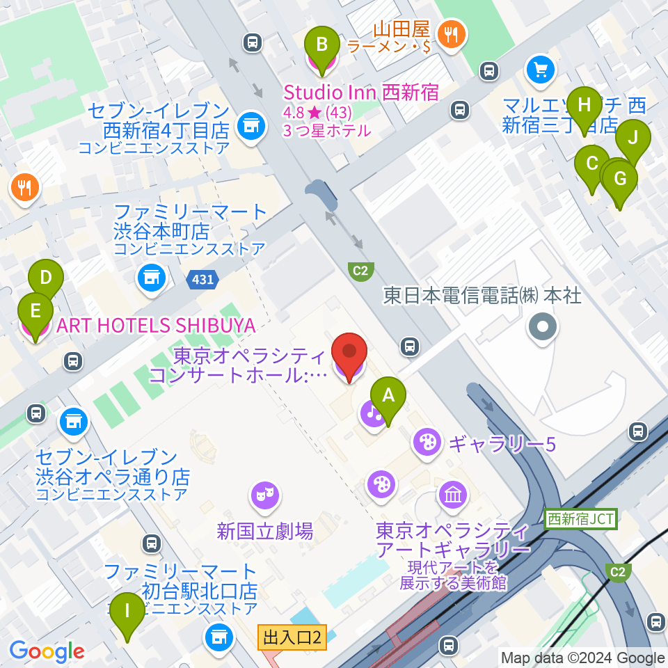 東京オペラシティ周辺のホテル一覧地図