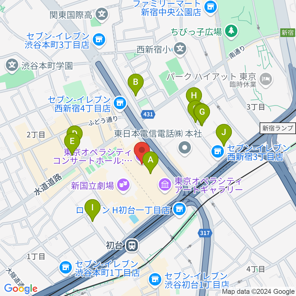 東京オペラシティ周辺のホテル一覧地図