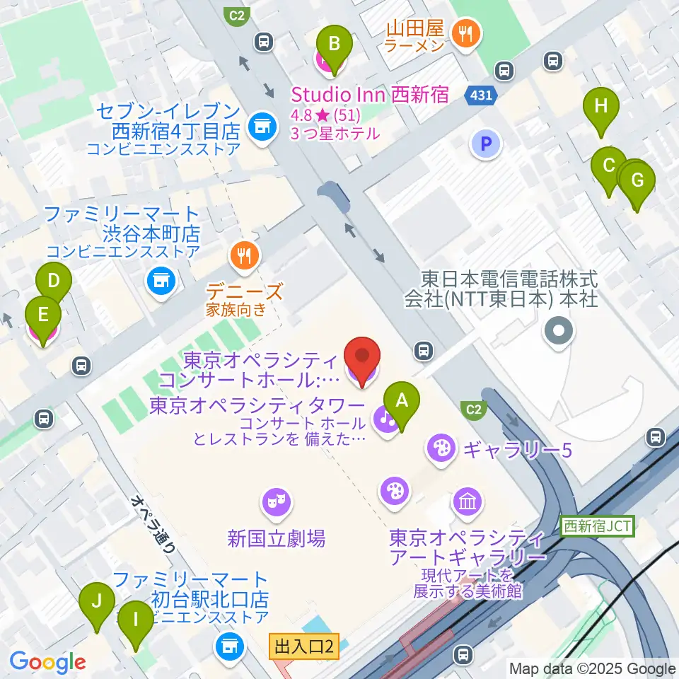 東京オペラシティ周辺のホテル一覧地図