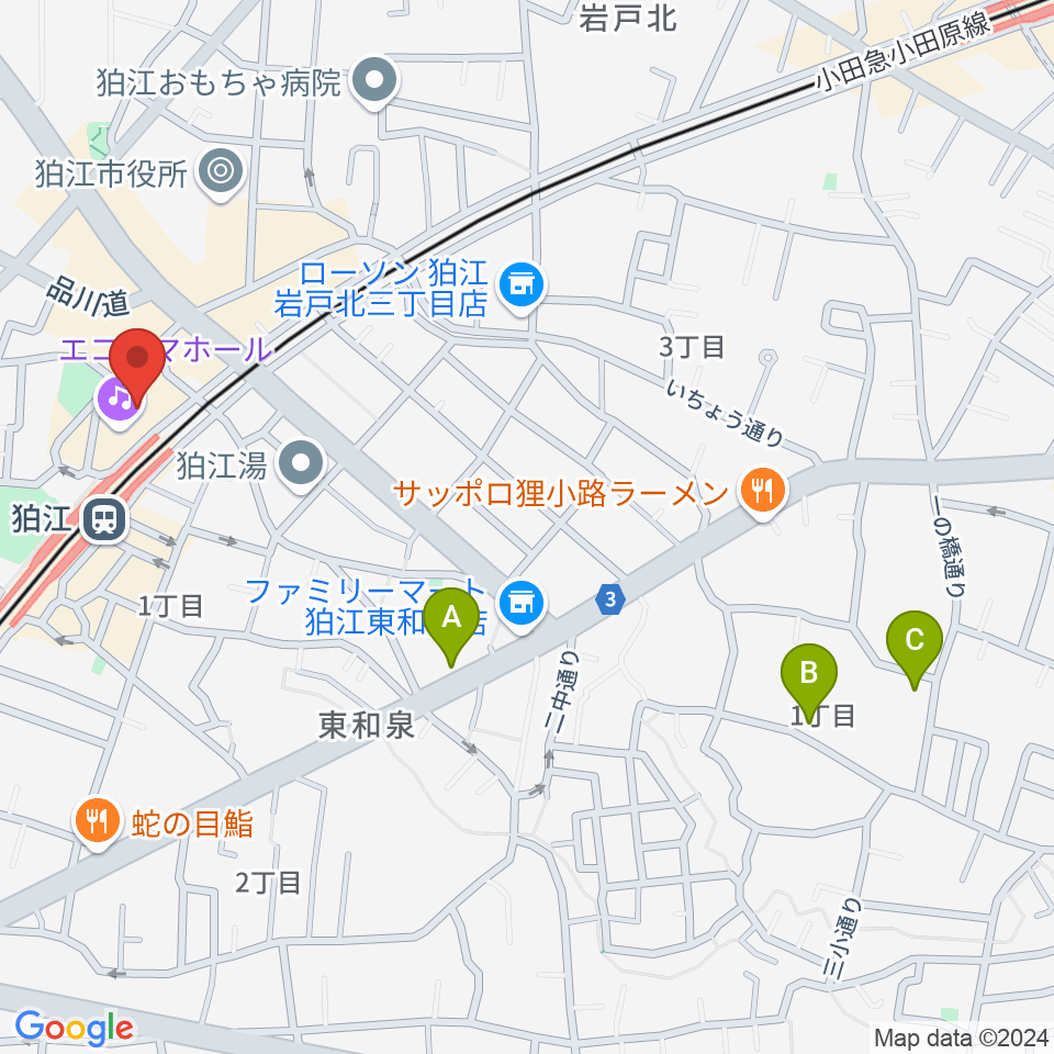 狛江エコルマホール周辺のホテル一覧地図