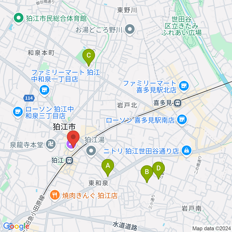 狛江エコルマホール周辺のホテル一覧地図