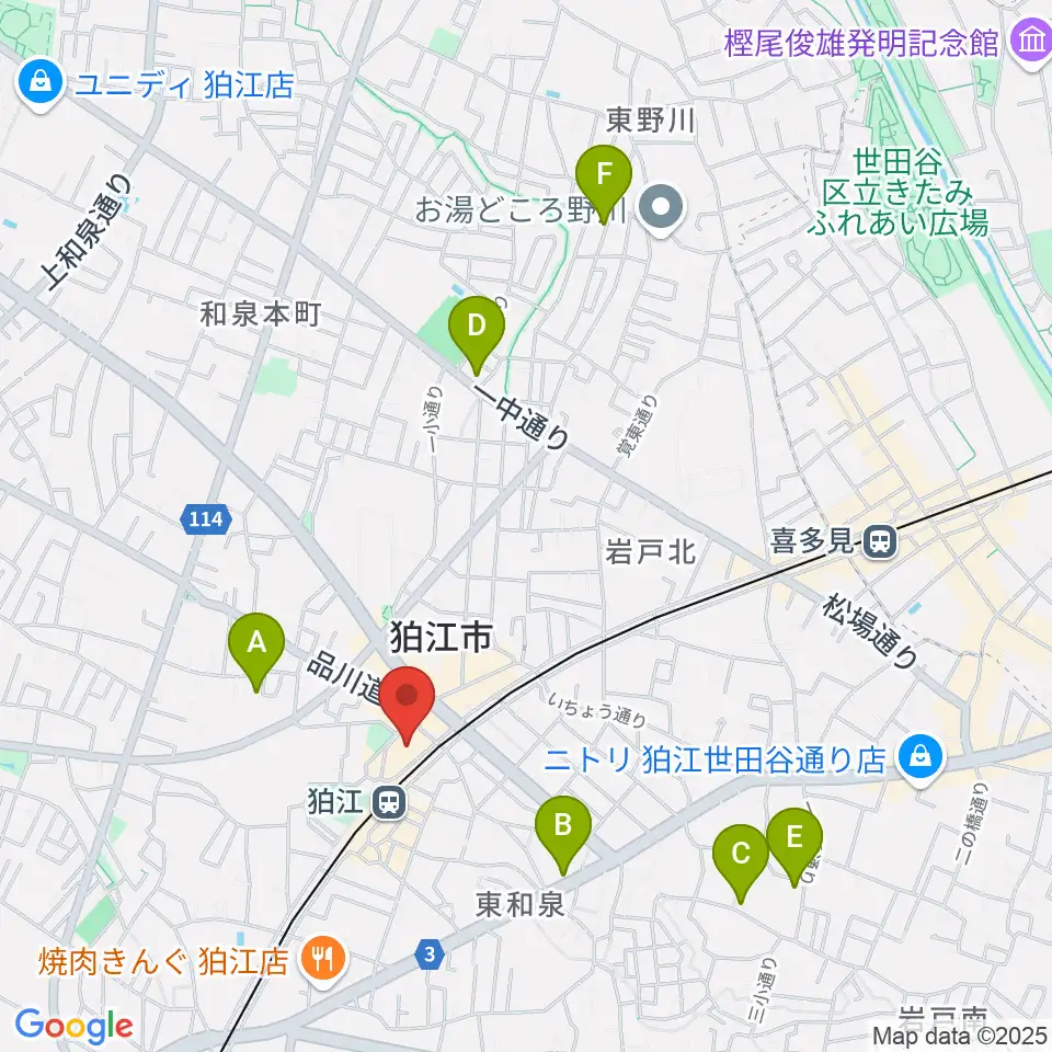 狛江エコルマホール周辺のホテル一覧地図