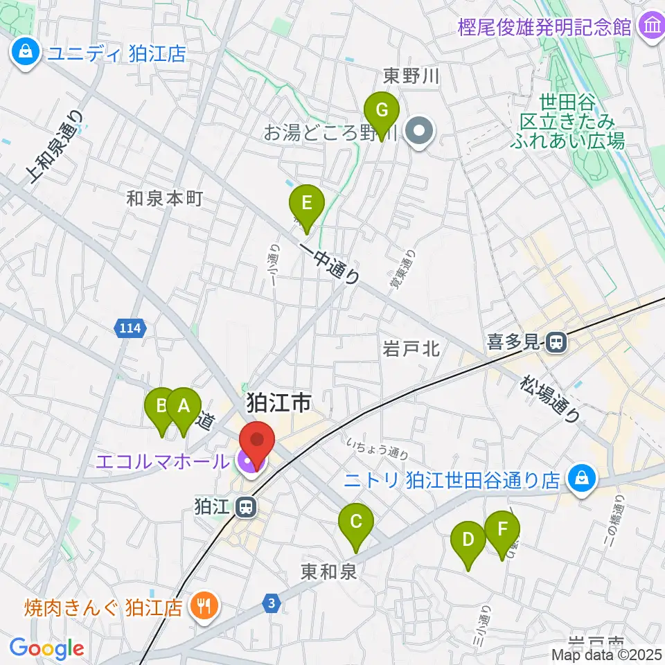 狛江エコルマホール周辺のホテル一覧地図