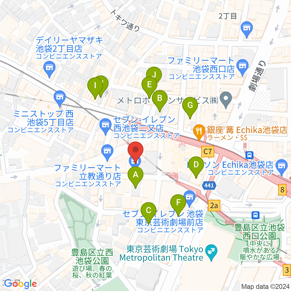 池袋フラットファイブ周辺のホテル一覧地図