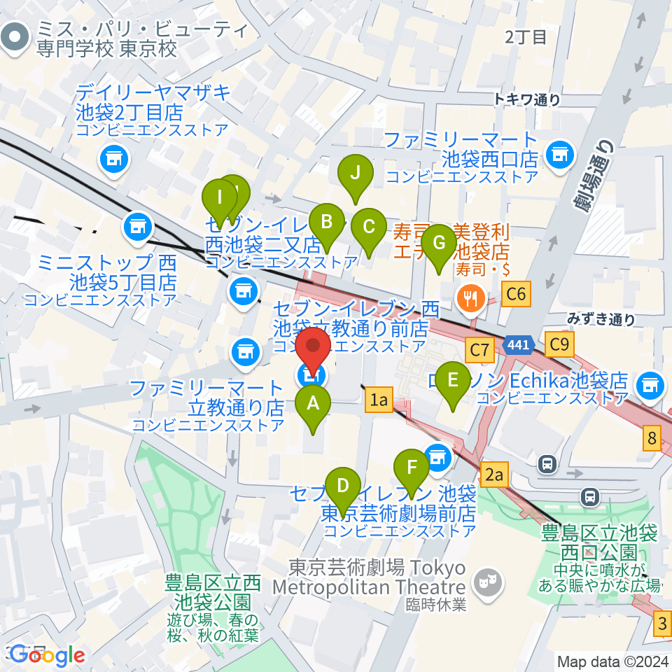 池袋フラットファイブ周辺のホテル一覧地図