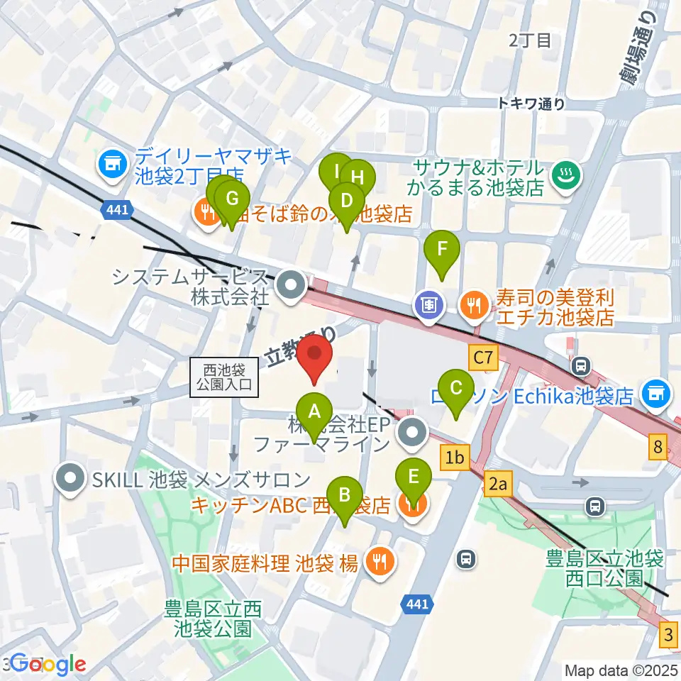 池袋フラットファイブ周辺のホテル一覧地図