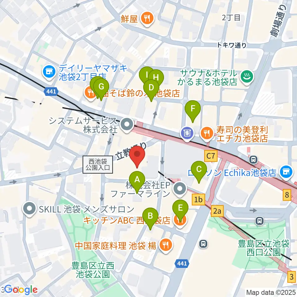 池袋フラットファイブ周辺のホテル一覧地図