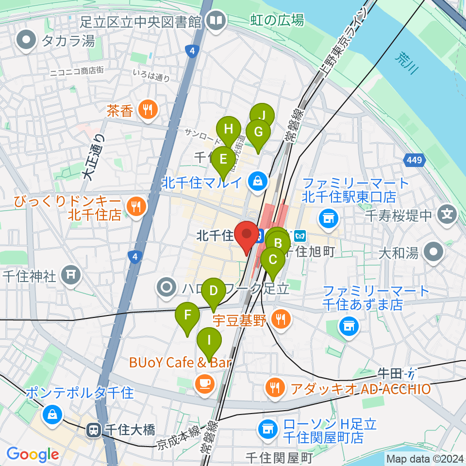 北千住ランチェリー周辺のホテル一覧地図