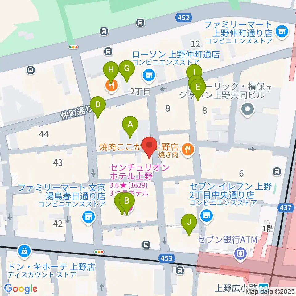 上野アリエス周辺のホテル一覧地図