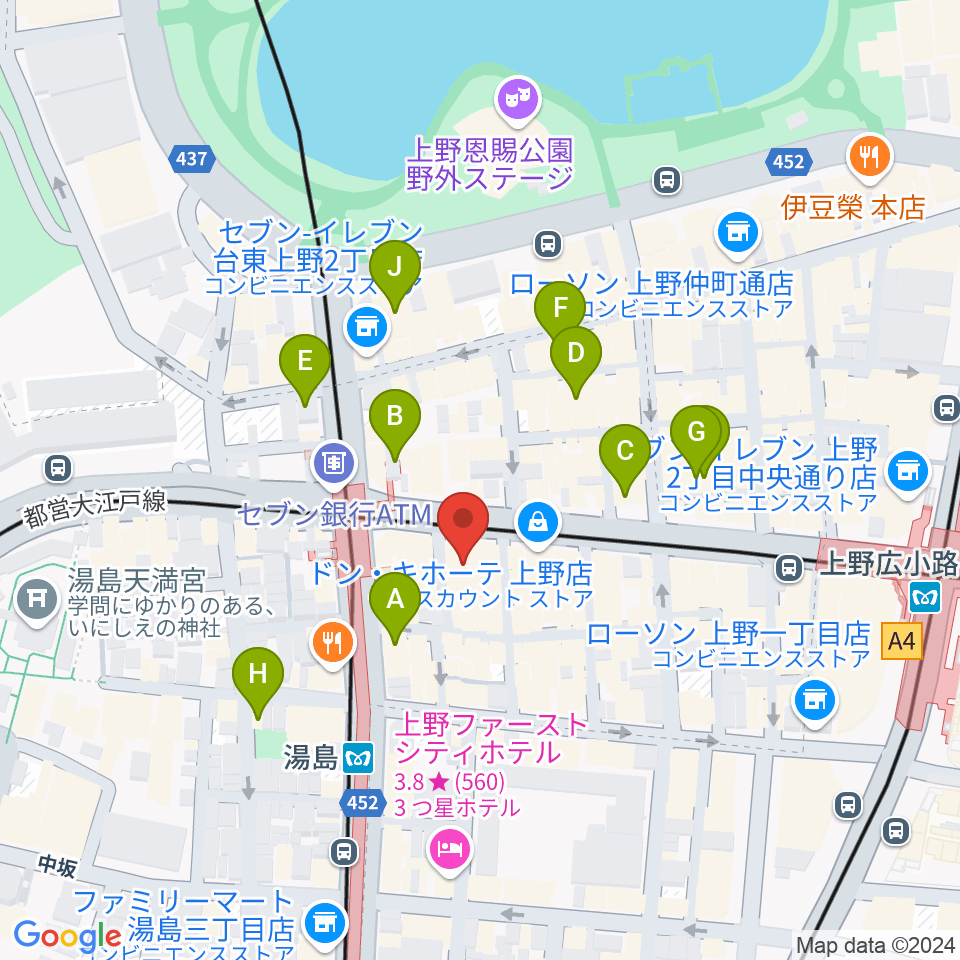 湯島カスター周辺のホテル一覧地図