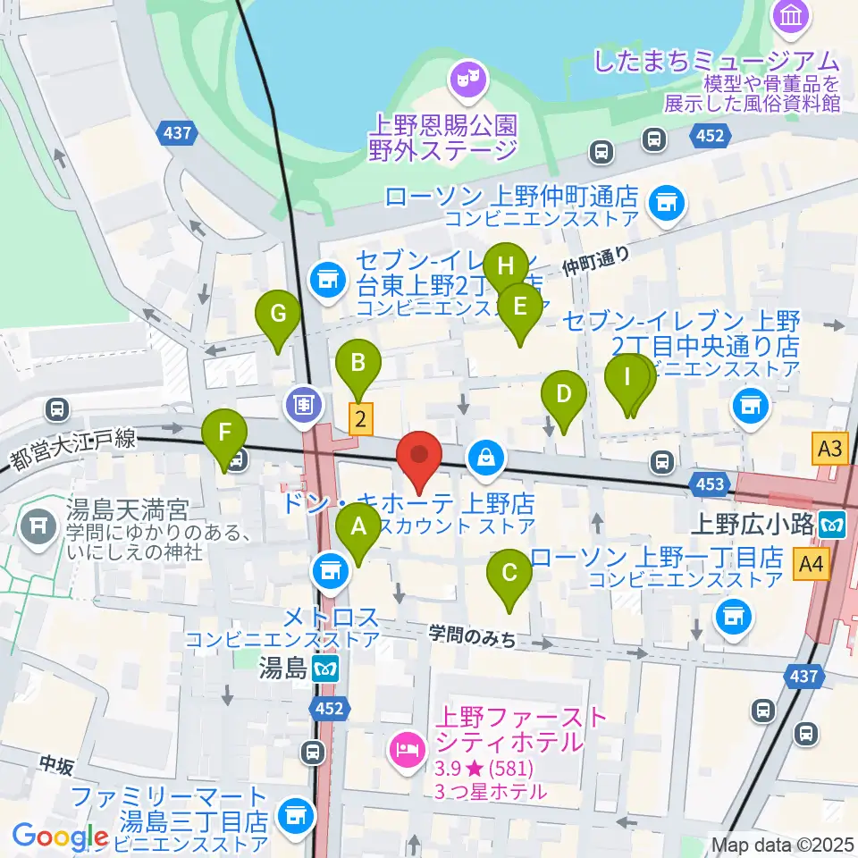 湯島カスター周辺のホテル一覧地図