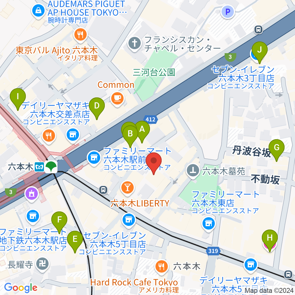 六本木バードランド周辺のホテル一覧地図