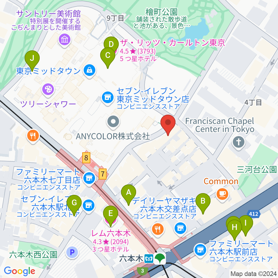 六本木ライブハウスＺ周辺のホテル一覧地図