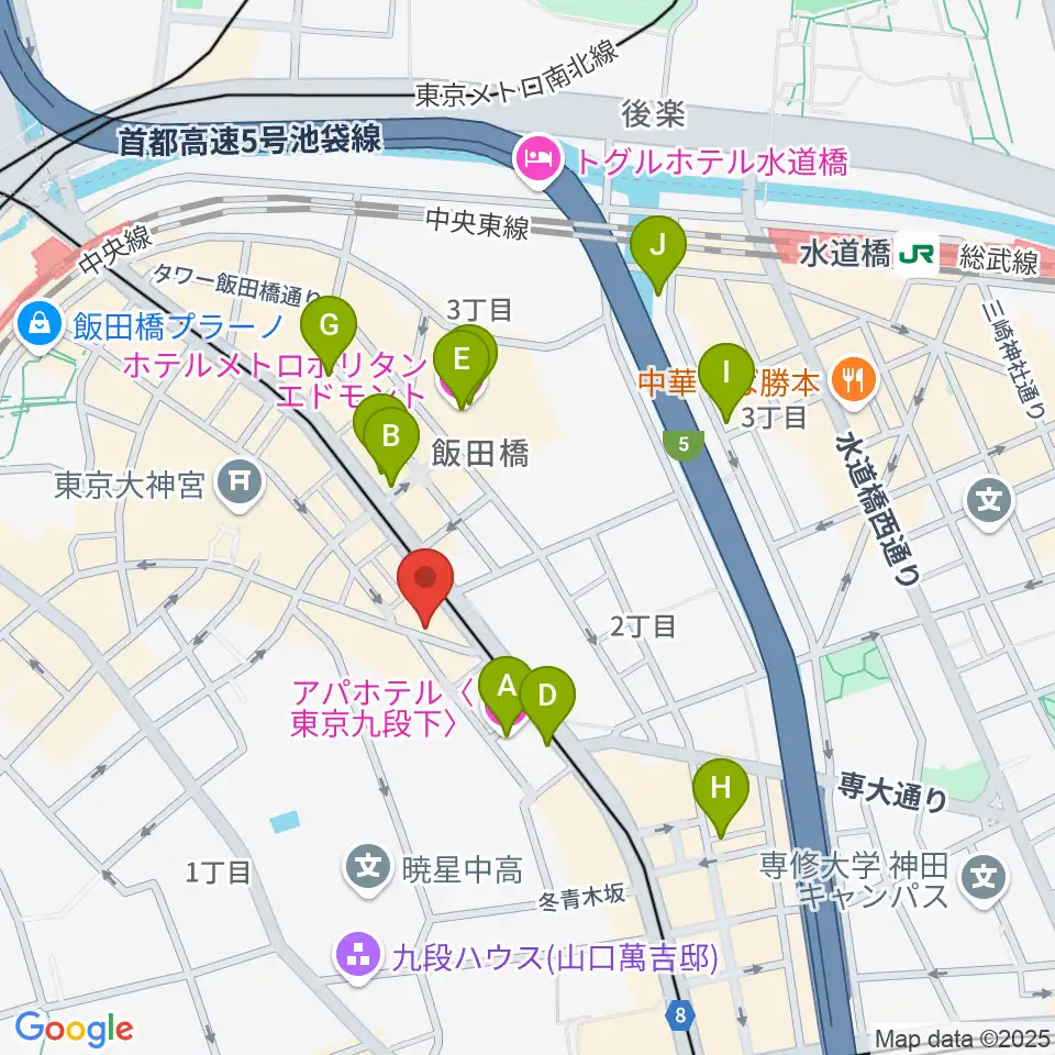 飯田橋スペースウィズ周辺のホテル一覧地図