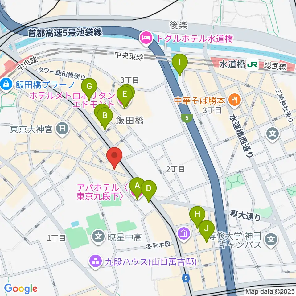飯田橋スペースウィズ周辺のホテル一覧地図