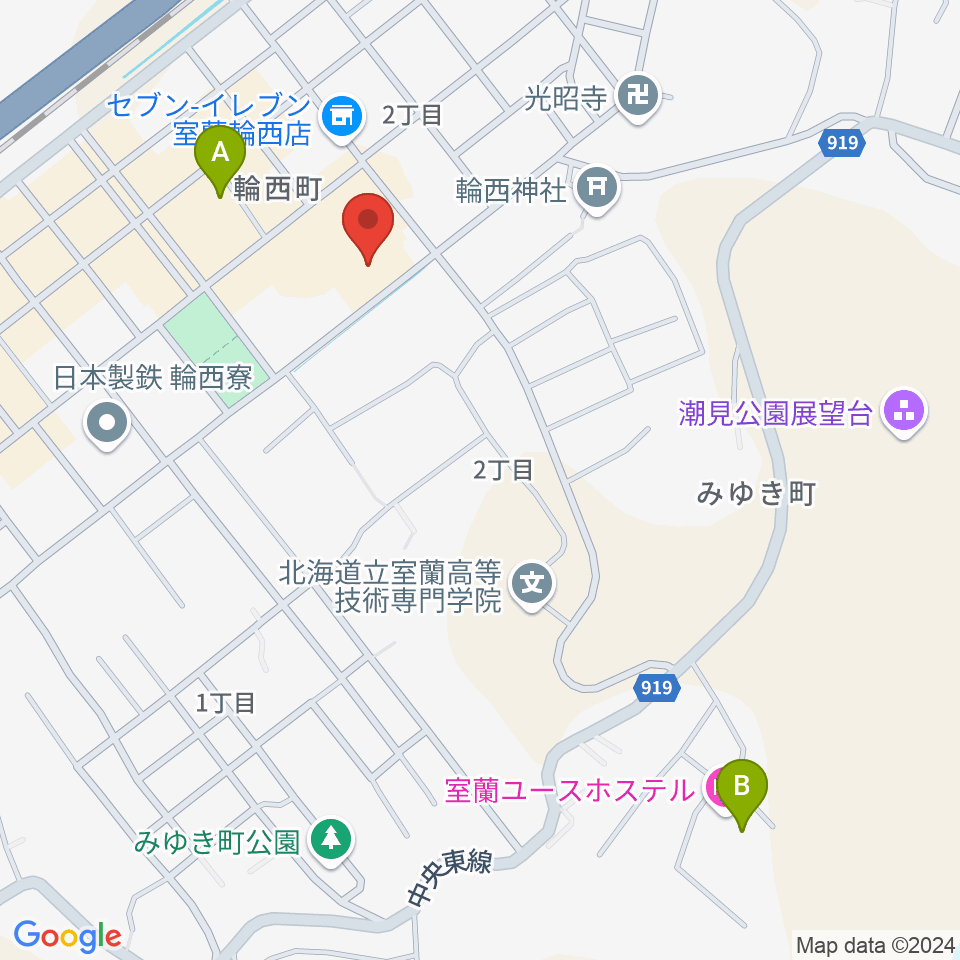 わにホール室蘭市市民会館周辺のホテル一覧地図