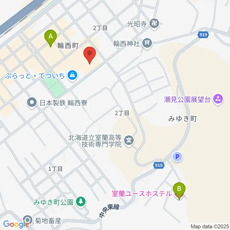 わにホール室蘭市市民会館周辺のホテル一覧地図