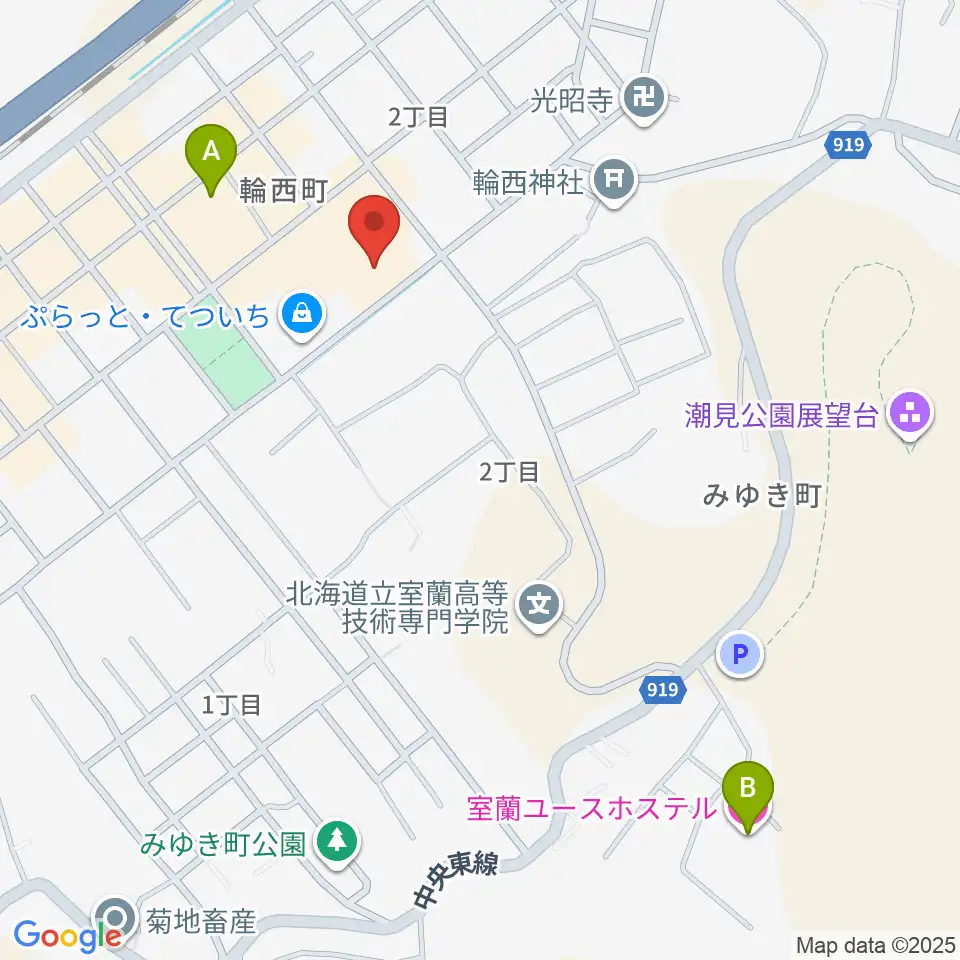 わにホール室蘭市市民会館周辺のホテル一覧地図