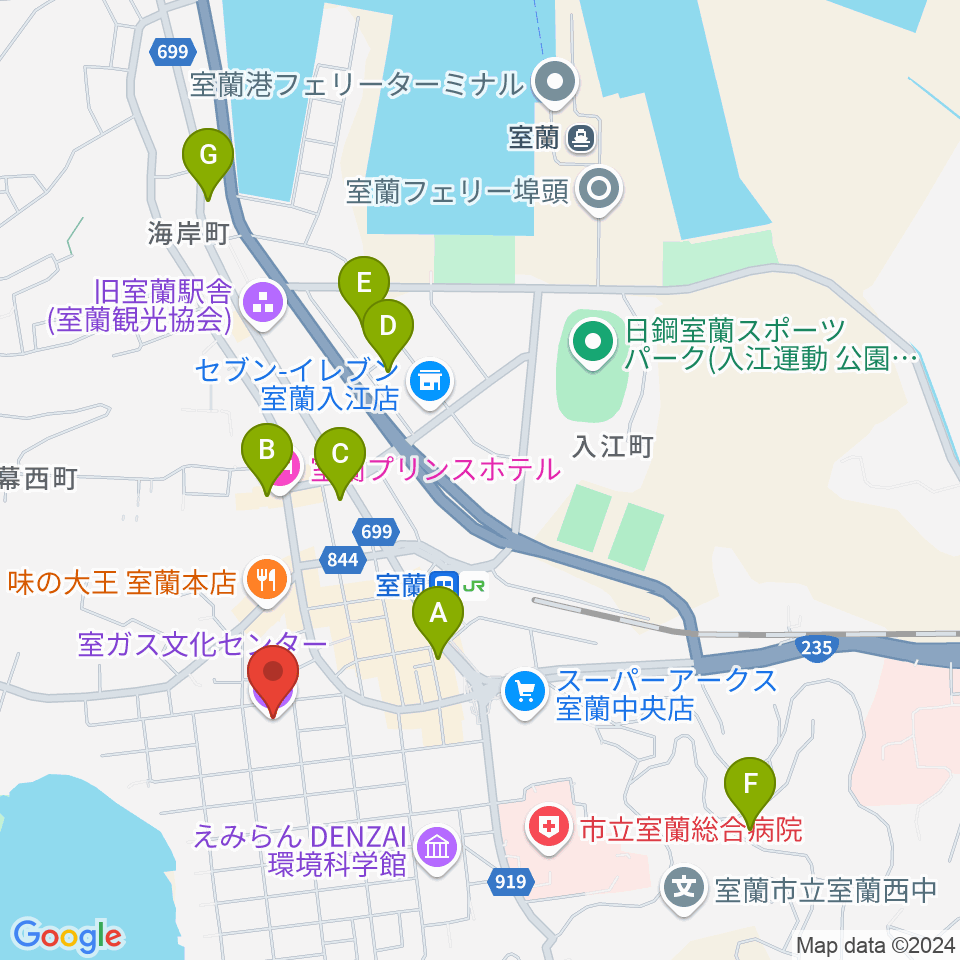 室ガス文化センター周辺のホテル一覧地図