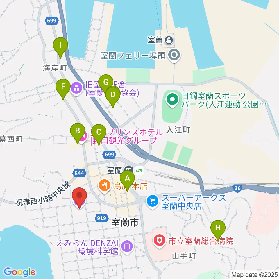 室ガス文化センター周辺のホテル一覧地図