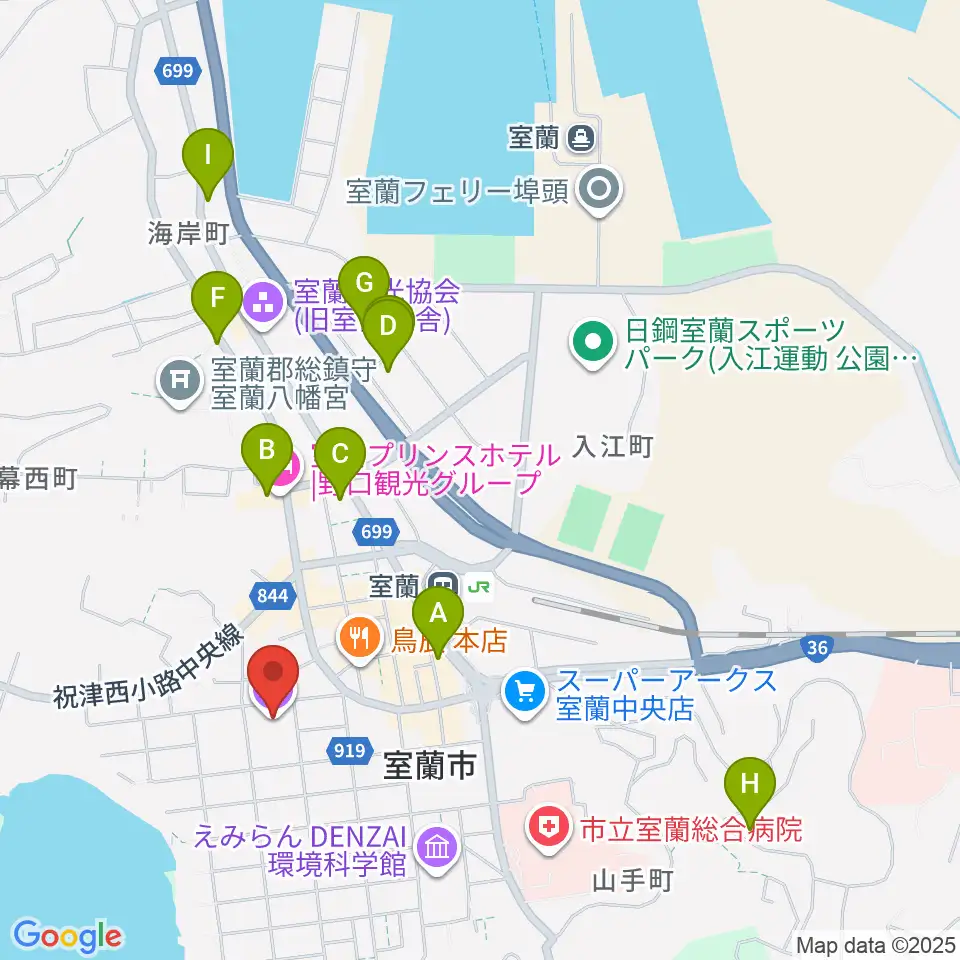 室ガス文化センター周辺のホテル一覧地図