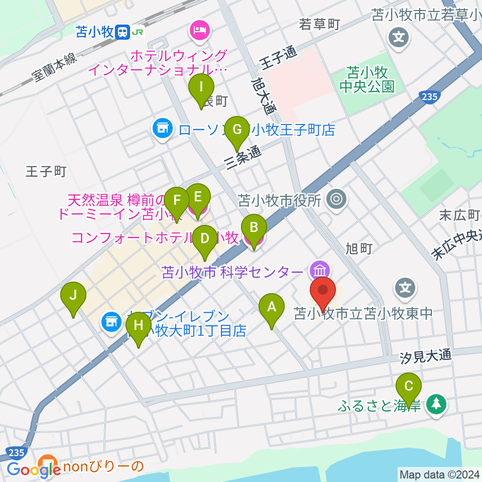 苫小牧市文化会館周辺のホテル一覧地図