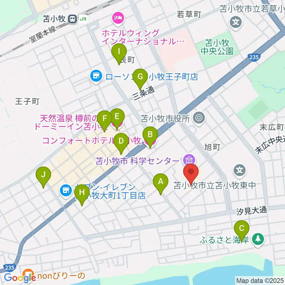 苫小牧市文化会館周辺のホテル一覧地図