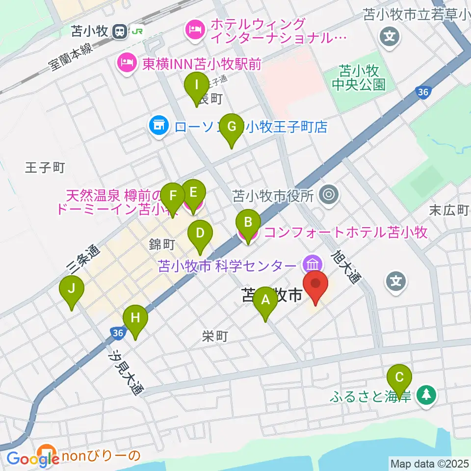 苫小牧市文化会館周辺のホテル一覧地図