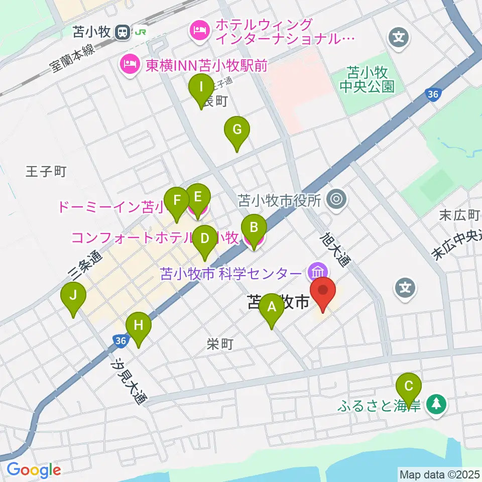 苫小牧市文化会館周辺のホテル一覧地図