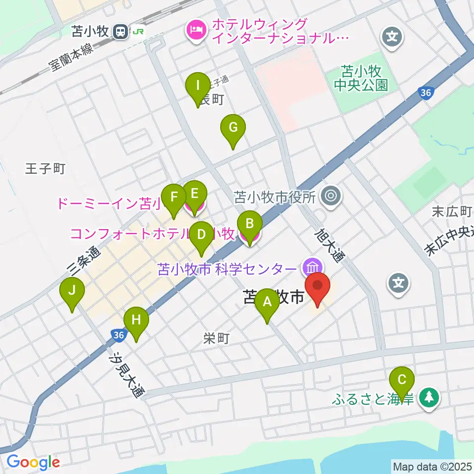 苫小牧市文化会館周辺のホテル一覧地図