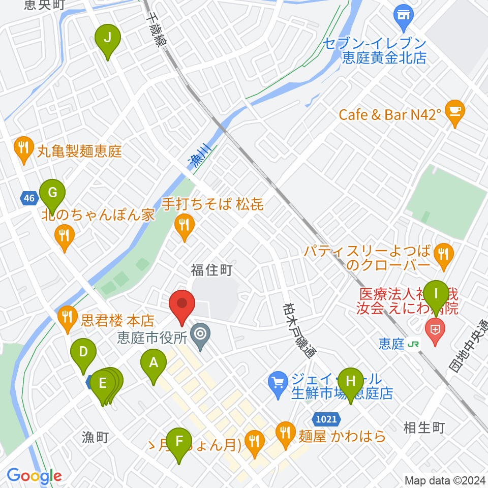 恵庭市民会館周辺のホテル一覧地図
