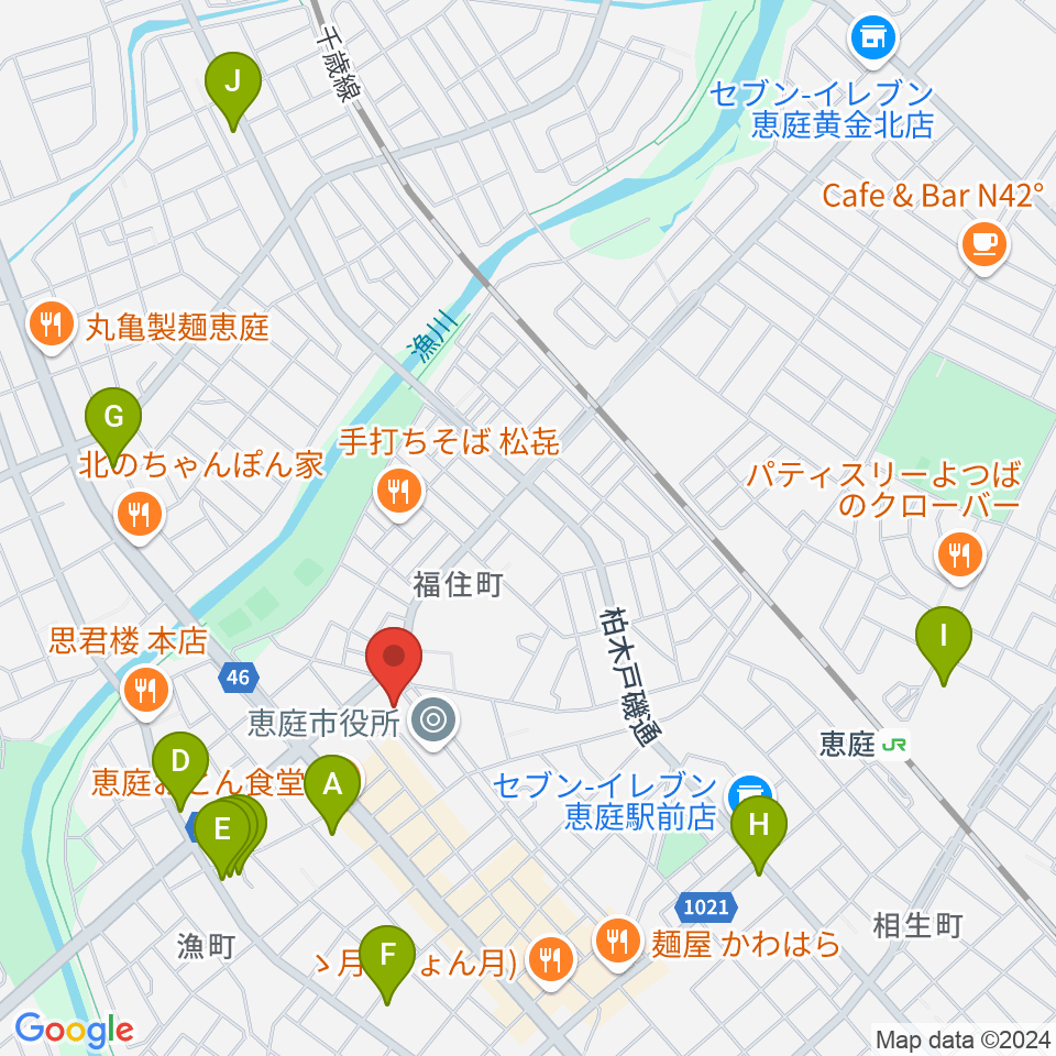 恵庭市民会館周辺のホテル一覧地図